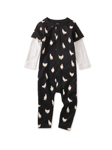 Tea Collection Layered Button-Up Baby Romper - Chickens - The Milk Moustache
