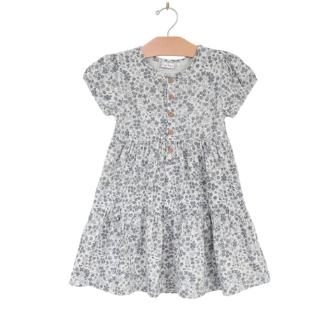 Puff Sleeve Henley Dress - Robins Egg Calico Floral - The Milk Moustache