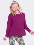 Waffle Knit Long Sleeve Bow Back Top - Eggplant Harvest