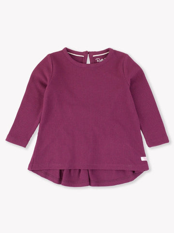 Waffle Knit Long Sleeve Bow Back Top - Eggplant Harvest