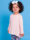 Waffle Knit Long Sleeve Bow Back Top - Light Pink