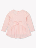 Waffle Knit Long Sleeve Bow Back Top - Light Pink
