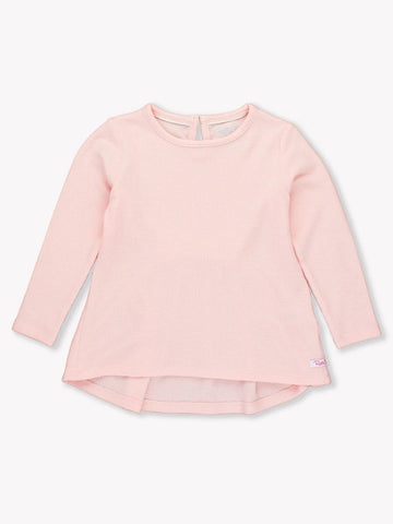 Waffle Knit Long Sleeve Bow Back Top - Light Pink