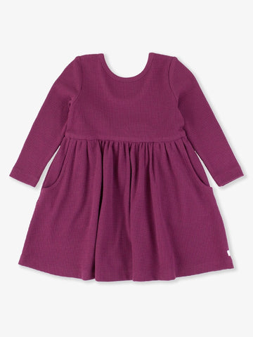 Waffle Knit Long Sleeve Twirl Dress - Eggplant Harvest