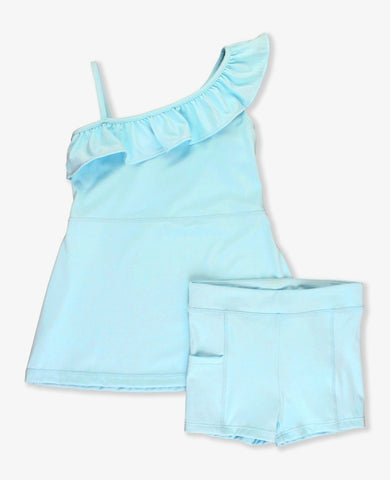 Tropical Breeze Blue Active Tennis Dress and Bike Short Set - The Milk Moustache