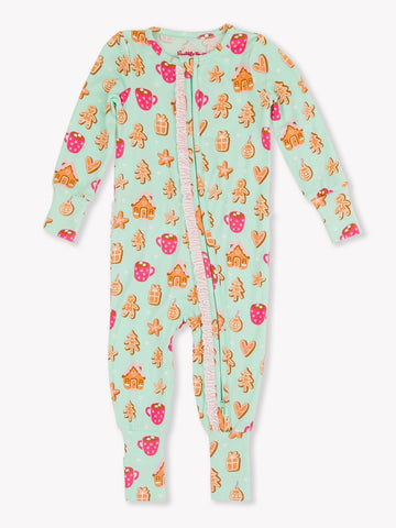 Ruffle One-Piece Convertible Pajamas - Gingerbread Joy