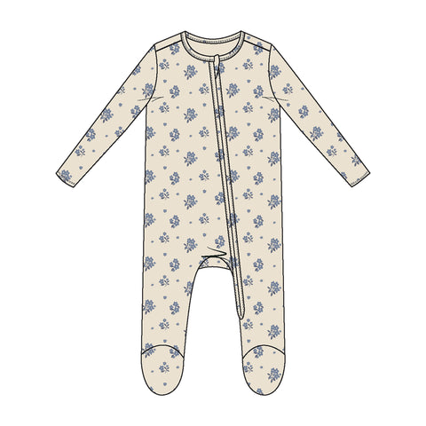 Two-Way Zipper Ruffle Back Footie - Ribbed Petite Bouquets - The Milk Moustache