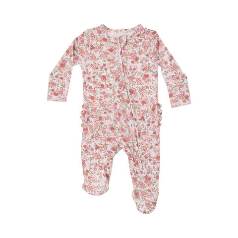 Two-Way Zipper Ruffle Back Footie - Pretty Calico - The Milk Moustache