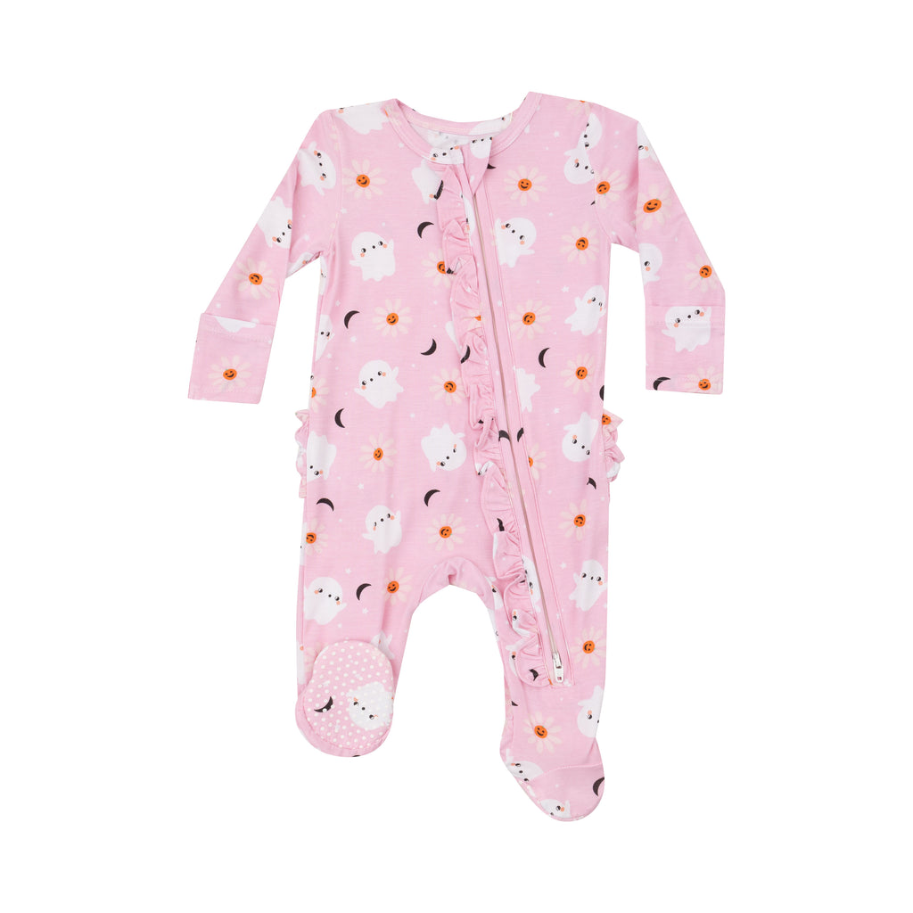 Two-Way Zipper Ruffle Back Footie - Halloween Spooky Ghost