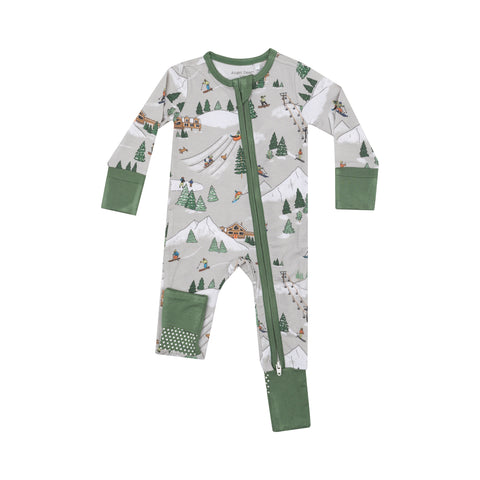 Two-Way Zipper Romper - Winter Fun Skiers
