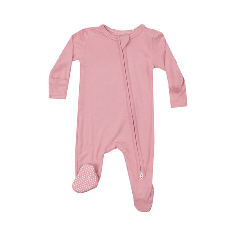 Two-Way Zipper Footie - Bamboo Bridal Rose