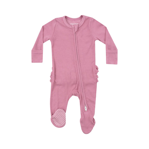 Two-Way Zipper Ruffle Back Ribbed Footie - Wild Rose