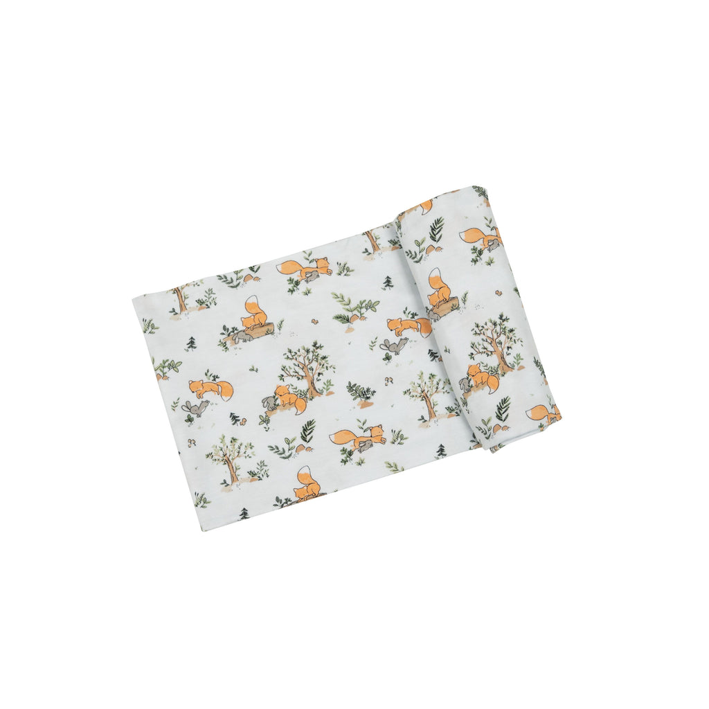 Baby Foxes Swaddle Blanket - Blue - The Milk Moustache
