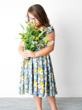 Special Price! Blue Daisy Bamboo Twirl Dress Girl Dress - The Milk Moustache