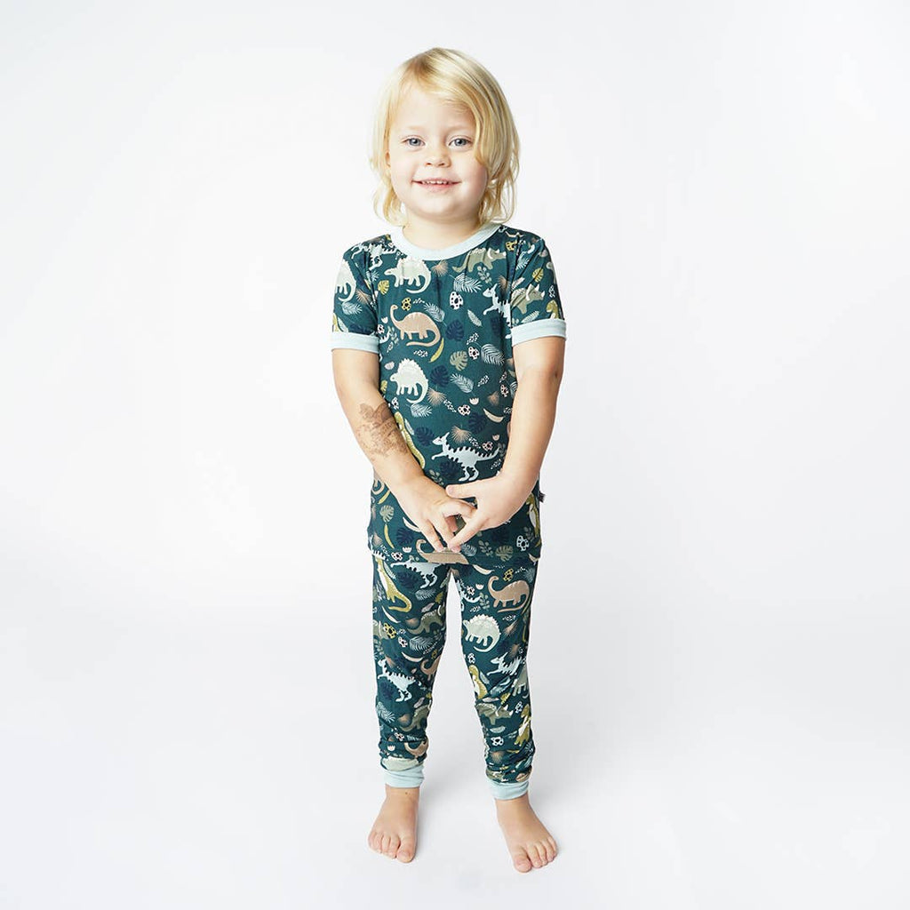 Prehistoric Friends Short Sleeve Bamboo Toddler Kids Pajama Set