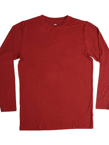 Mens Snow People Dark Red Bamboo Long Sleeve Bamboo Shirt - The Milk Moustache