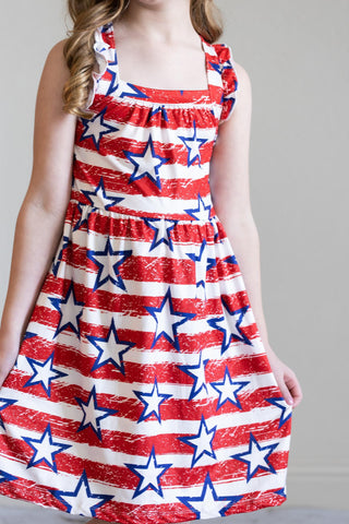 Stars & Stripes Ruffle Strappy Dress - The Milk Moustache