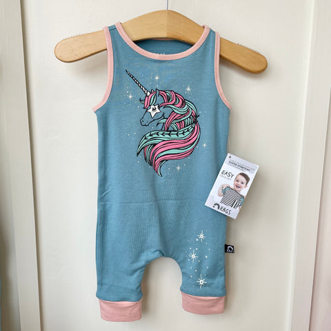 Rags Short Sleeve Rag Romper - Adriatic Blue Glam Unicorn - The Milk Moustache