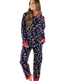 Women's Candy Cane Button-Down Pajama Set - The Milk Moustache
