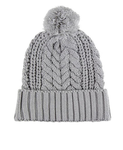 Gray Cable Knit Pom Beanie - The Milk Moustache